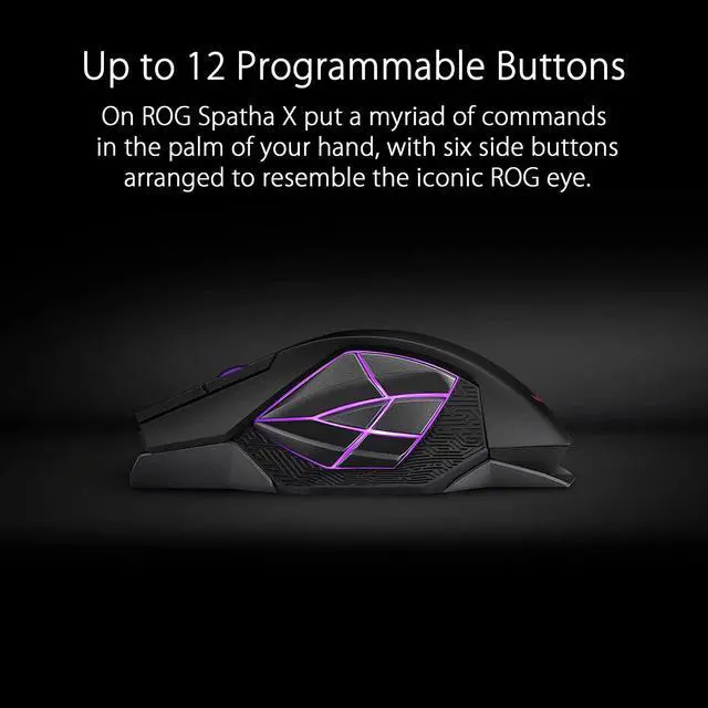 Alt view image 3 of 7 - ASUS ROG Spatha X Wireless Gaming Mouse (Magnetic Charging Stand, 12 Programmable Buttons, 19,000 DPI, Push-fit Hot Swap Switch Sockets, ROG Micro Switches, ROG Paracord and Aura RGB lighting)