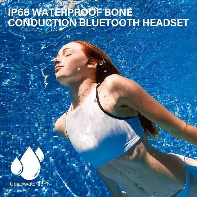 Alt view image 2 of 7 - Open Ear Headphones,Wireless Bone Conduction Headset Bluetooth 5.1 with Mic - MP3 Play Built-in 16G Memory,IP68 Waterproof Sweatproof - Music Answer Phone Call for Swimming Skiing Driving Bicycling