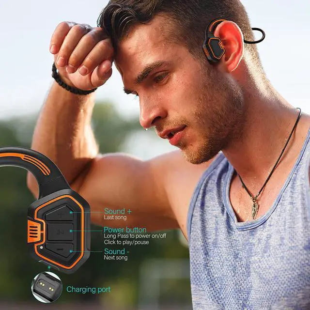 Alt view image 4 of 7 - Open Ear Headphones,Wireless Bone Conduction Headset Bluetooth 5.1 with Mic - MP3 Play Built-in 16G Memory,IP68 Waterproof Sweatproof - Music Answer Phone Call for Swimming Skiing Driving Bicycling