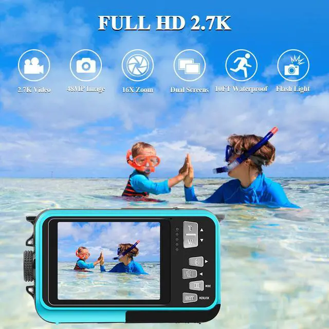 2.7K Underwater Camera Waterproof Digital Camera 4K 48MP With 32GB Card - Dual Screen Underwater Camera For Snorkeling & Travel Waterproof Digital Cameras - View #4
