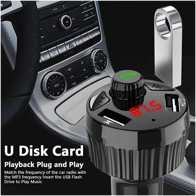 Alt view image 3 of 7 - Ochine BC05 Car Charger FM Transmitter Bluetooth Car Audio MP3 Player U Disk Car Kit 3.4A Dual USB Car Phone Charger