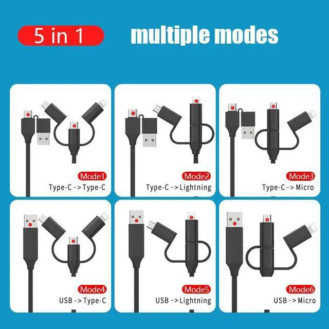 Alt view image 3 of 7 - 5-in-1 multi fast charging cable USB-C charging C-type to C-type USB charger