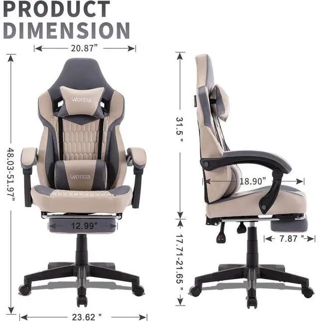 Alt view image 5 of 7 - Gaming Chair with Footrest,High Back Gaming Chairs PVC Leather Ergonomic Office Gamer Chair Adjustable Headrest Lumbar Support Racing Style Video Gaming Chair for Office/Home (Grey)