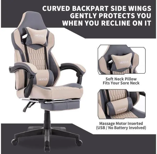 Alt view image 4 of 7 - Gaming Chair with Footrest,High Back Gaming Chairs PVC Leather Ergonomic Office Gamer Chair Adjustable Headrest Lumbar Support Racing Style Video Gaming Chair for Office/Home (Grey)