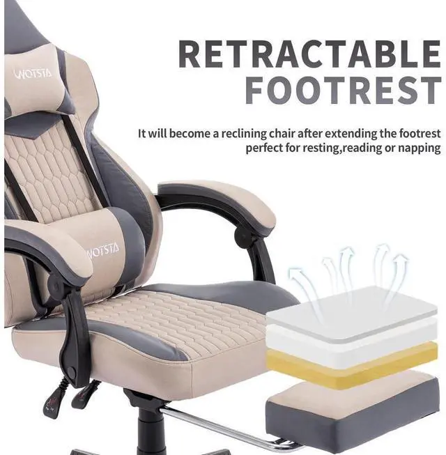 Alt view image 7 of 7 - Gaming Chair with Footrest,High Back Gaming Chairs PVC Leather Ergonomic Office Gamer Chair Adjustable Headrest Lumbar Support Racing Style Video Gaming Chair for Office/Home (Grey)
