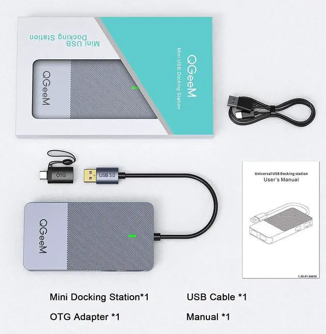 Alt view image 6 of 7 - QGeeM USB 3.0 Docking Station, Triple Display USB Hub Dual HDMI VGA Adapter, Portable Laptop USB C Dock to Dual Monitor Compatible with MacBook and Windows (Grey)