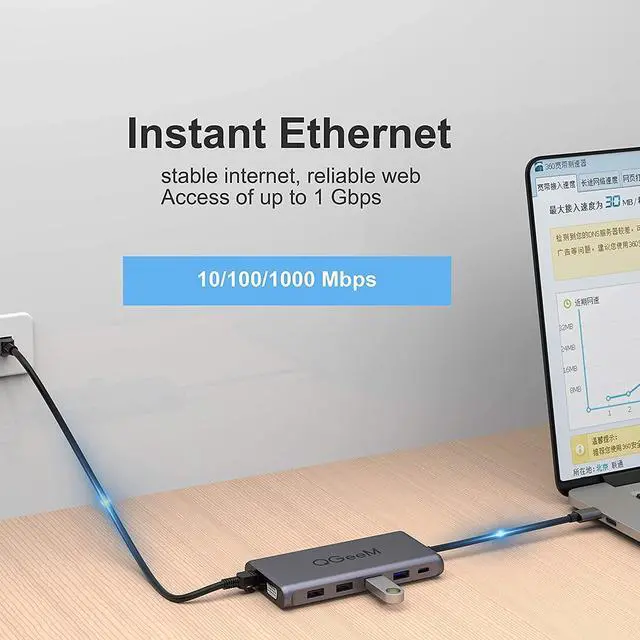 Alt view image 3 of 5 - QGeeM USB C Hub,12 in 1 USB C Laptop Docking Station Dual Monitor,Triple Display USB Type C Adapter Dock With 4K Dual HDMI,VGA,100W PD,Ethernet,4USB,SD/TF, Compatible with MacBook and Windows