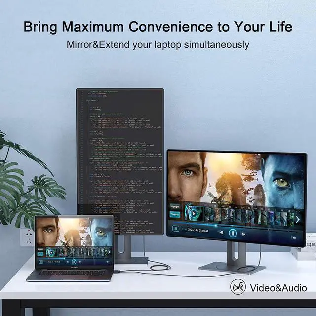 Alt view image 2 of 7 - QGeeM USB C to HDMI Cable Adapter,QGeeM 4ft Braided 4K@60Hz Cable Adapter(Thunderbolt 3 Compatible) Compatible with iPad Pro,MacBook Pro 2018 iMac, Pixel,Galaxy S9 Note9 S8 Surface Book hdmi USB-c