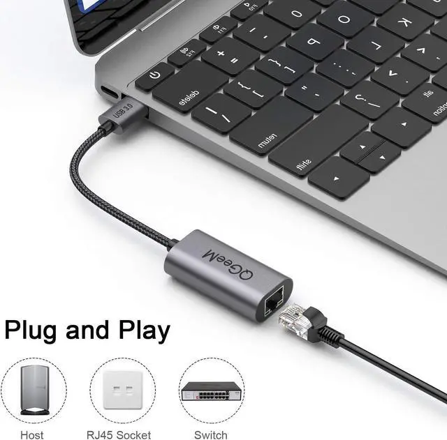 Alt view image 2 of 7 - QGeeM USB Ethernet Adapter Aluminum USB 3.0 to Network Gigabit RJ45 LAN 10 100 1000 Mbps Adapter Converter Compatible for Nintendo Switch MacBook Mac Pro Mini iMac XPS Surface Pro Notebook PC