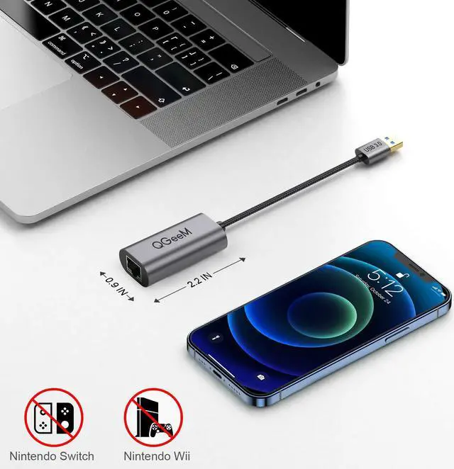 Alt view image 3 of 7 - QGeeM USB Ethernet Adapter Aluminum USB 3.0 to Network Gigabit RJ45 LAN 10 100 1000 Mbps Adapter Converter Compatible for Nintendo Switch MacBook Mac Pro Mini iMac XPS Surface Pro Notebook PC