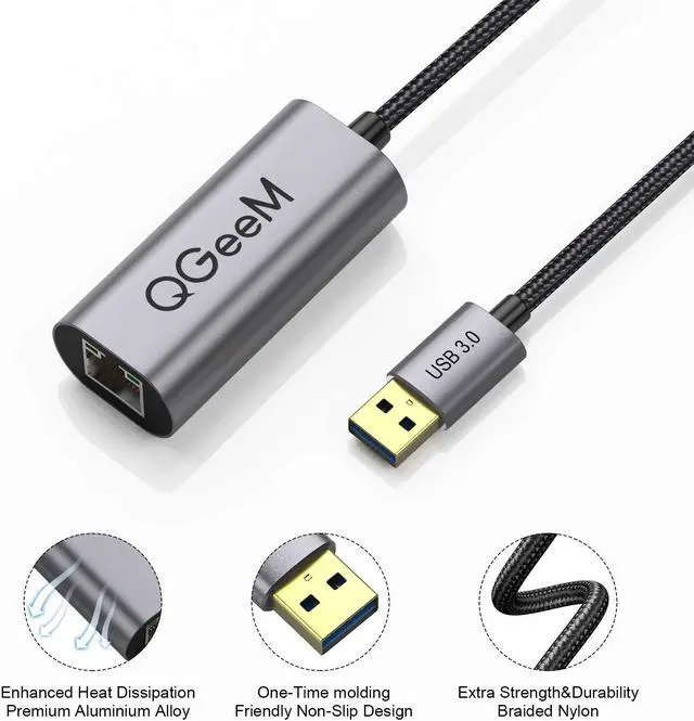 Alt view image 6 of 7 - QGeeM USB Ethernet Adapter Aluminum USB 3.0 to Network Gigabit RJ45 LAN 10 100 1000 Mbps Adapter Converter Compatible for Nintendo Switch MacBook Mac Pro Mini iMac XPS Surface Pro Notebook PC