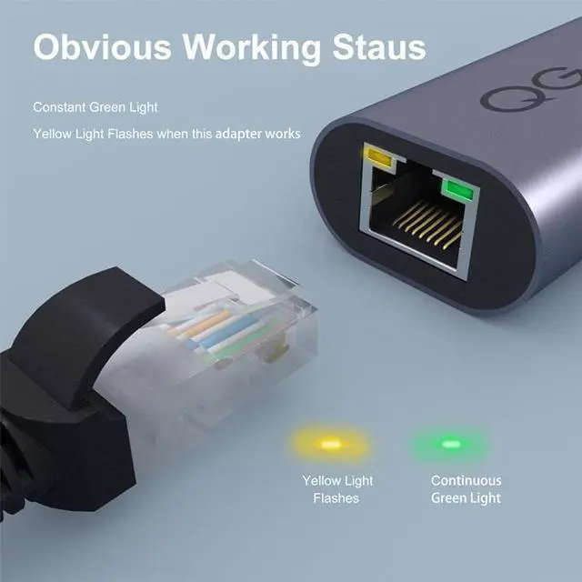 Alt view image 5 of 6 - QGeeM USB C to Ethernet Adapter RJ45 to Thunderbolt 3 Type C Gigabit Network LAN 1000Mbps Converter Compatible with MacBook Pro Air iPad Pro Surface Book Chromebook Dell XPS Galaxy S20 S10, and More