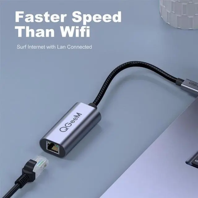Alt view image 3 of 6 - QGeeM USB C to Ethernet Adapter RJ45 to Thunderbolt 3 Type C Gigabit Network LAN 1000Mbps Converter Compatible with MacBook Pro Air iPad Pro Surface Book Chromebook Dell XPS Galaxy S20 S10, and More