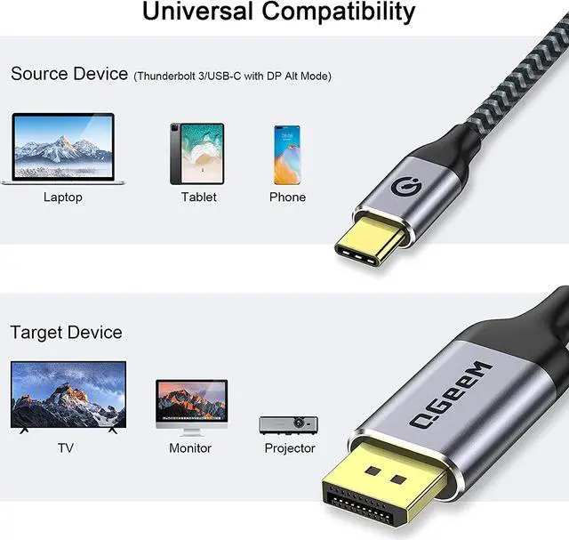 Alt view image 7 of 7 - QGeeM USB C to DisplayPort Cable Adapter,4K 60HZ Thunderbolt 3 to Displayport Compatible with MacBook Pro 2018/2017, ipad pro 2018, Surface Book 2, Dell XPS, Samsung Galaxy S9 S10 Note 9 dex (4ft)