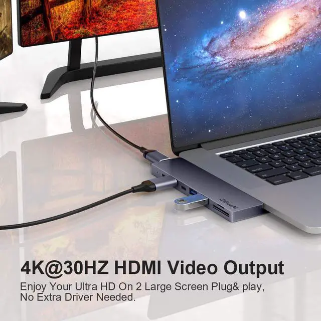 Alt view image 3 of 7 - QGeeM Dual display 4K MST Mode 8 In 1 Usb C adapter Type C Hubs with SD 4.0 UHS-II card reader for MacBook Pro