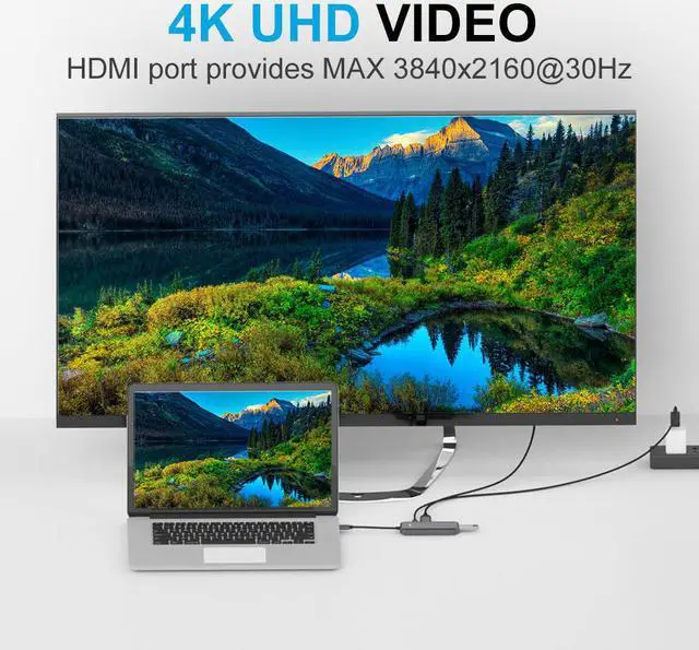 Alt view image 4 of 7 - USB C HUB ,Type C HUB Adapter,QGeeM 5 in 1 USB C to HDMI docking station with 4K USB C to 100W PD Charger cable compatible with MacBook Pro