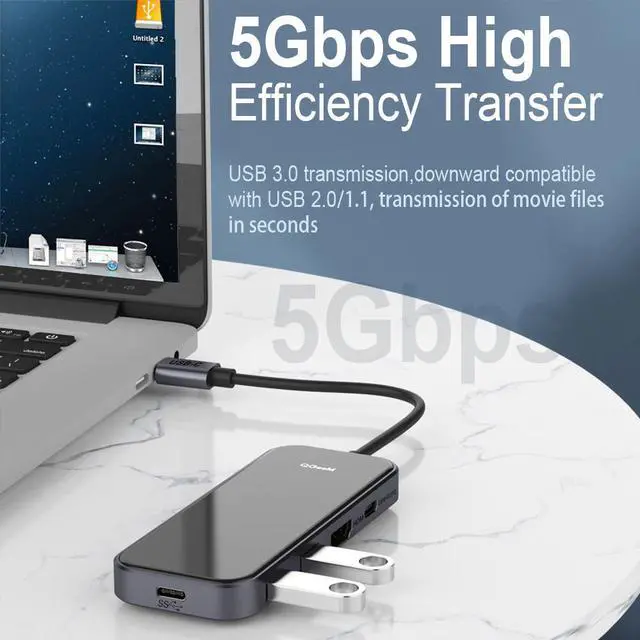 Alt view image 2 of 7 - USB C HUB ,Type C HUB Adapter,QGeeM 5 in 1 USB C to HDMI docking station with 4K USB C to 100W PD Charger cable compatible with MacBook Pro