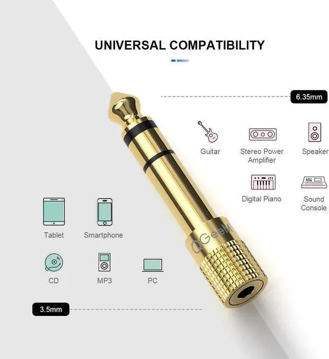 Alt view image 4 of 7 - QGeeM 6.35mm 1/4 Male to 3.5mm 1/8 Female Stereo Headphone Adapter Audio Jack Plug Gold Plated for Speaker Headphone Guitar Digital Piano Amp, 2 Pack
