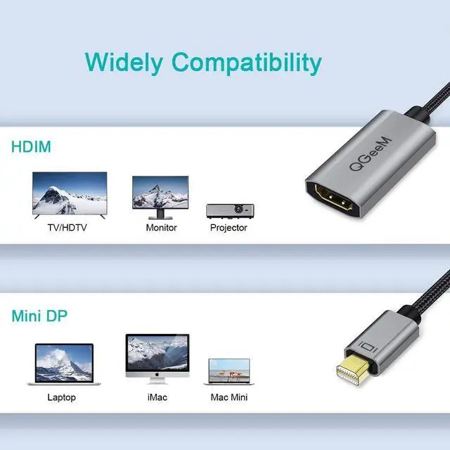 Alt view image 5 of 7 - Mini DisplayPort to HDMI Adapter, QGeeM Mini DP to HDMI Adapter Compatible with MacBook Air/Pro, Microsoft Surface Pro/Dock, Monitor, Projector and More - Grey