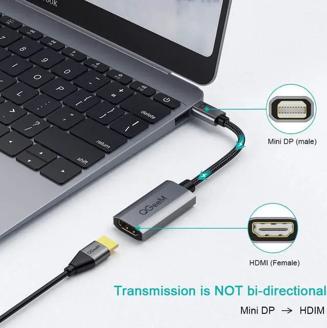 Alt view image 4 of 7 - Mini DisplayPort to HDMI Adapter, QGeeM Mini DP to HDMI Adapter Compatible with MacBook Air/Pro, Microsoft Surface Pro/Dock, Monitor, Projector and More - Grey