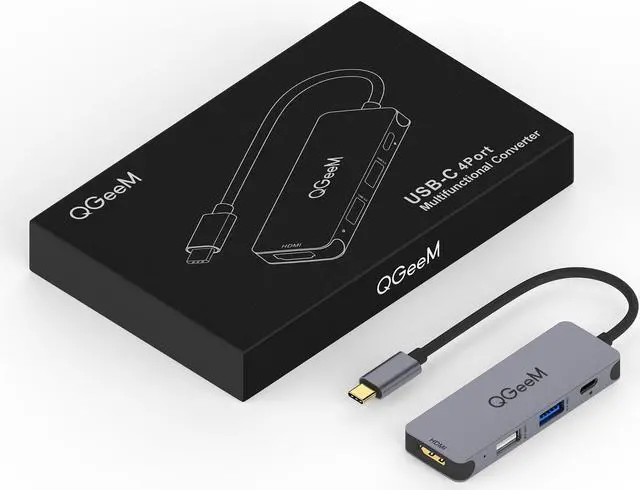 Alt view image 7 of 7 - USB C Hub, QGeeM 4-in-1 USB C Adapter with 4K USB C to HDMI Hub,100W Power Delivery,USB 3.0,Thunderbolt 3 Multiport Hub