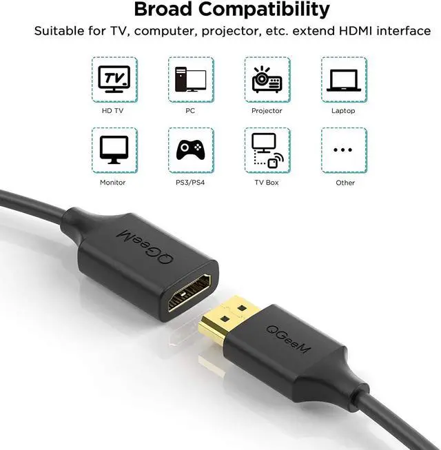 Alt view image 4 of 7 - QGeeM HDMI TO HDMI Extension Cable 4K Compatible with RokuFireStick for PS4 HDTV Monitor 6 ft.