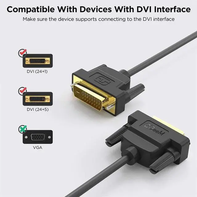 Alt view image 2 of 7 - DVI to DVI Cable , QGeeM DVI-D 24+1 Dual Link Male to Male Digital Video Cable, Support 2560x1600 for Laptop, Gaming, DVD, Laptop, HDTV and Projector 3ft.