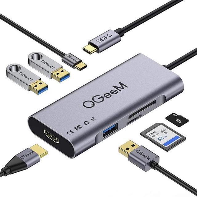 QGeeM 7 in 1 Type C Hub to HDMI 4k@30Hz,3 USB 3.0 Ports,100W Power Delivery, SD/TF Card Readers 