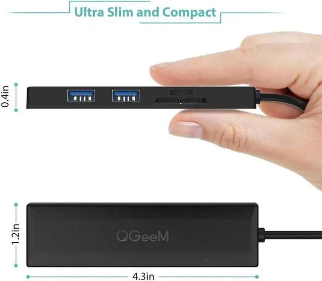Alt view image 7 of 7 - QGeeM 5 in 1 USB C Hub Ultra Slim Data for Laptop with SD TF Adapter 0.8m cable Plastic 3 USB3.0