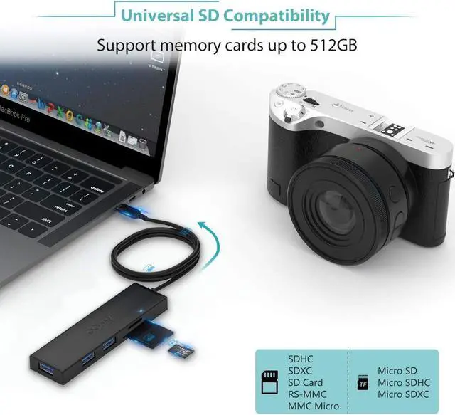 Alt view image 4 of 7 - QGeeM 5 in 1 USB C Hub Ultra Slim Data for Laptop with SD TF Adapter 0.8m cable Plastic 3 USB3.0