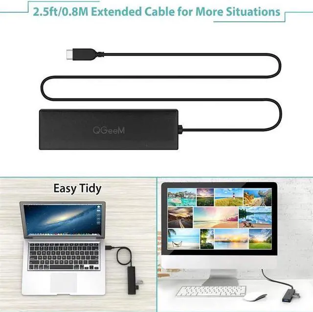 Alt view image 5 of 7 - QGeeM 5 in 1 USB C Hub Ultra Slim Data for Laptop with SD TF Adapter 0.8m cable Plastic 3 USB3.0