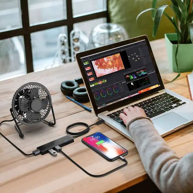 Alt view image 6 of 7 - QGeeM 5 in 1 USB C Hub Ultra Slim Data for Laptop with SD TF Adapter 0.8m cable Plastic 3 USB3.0