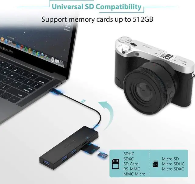 Alt view image 5 of 7 - USB Hub 5 in 1 USB C to SD/TF Card Reader Adapter with 3 USB3.0 Compatible with iMac,MacBook,MacBook Air,Mac Pro USB Port Hub