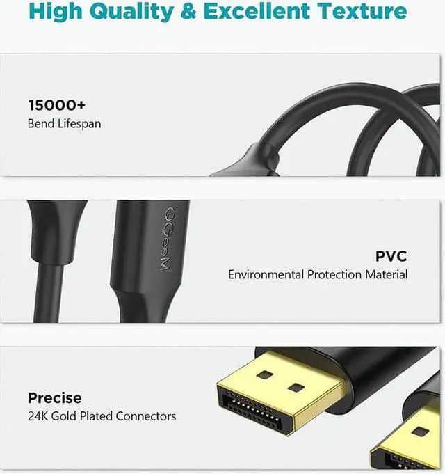 Alt view image 2 of 7 - Qgeem DisplayPort 1.2 cable 3ft, 4K DisplayPort to DisplayPort cable, high speed DP cable support 4K@60Hz And 2K@144Hz Compatible PC, laptop, TV, monitor port cable