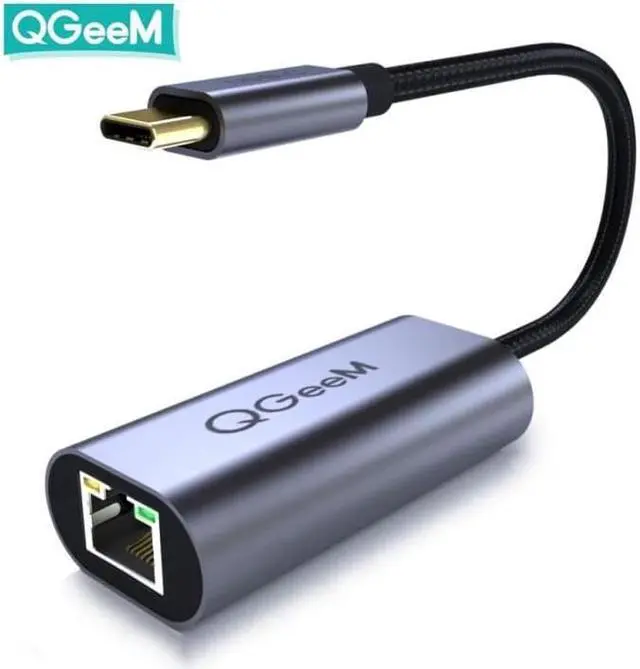 Main image of QGeeM USB Type C to Ethernet Gigabit Adapter Thunderbolt 3 to RJ45 LAN Network Portable Cable USB C to Ethernet Adapter