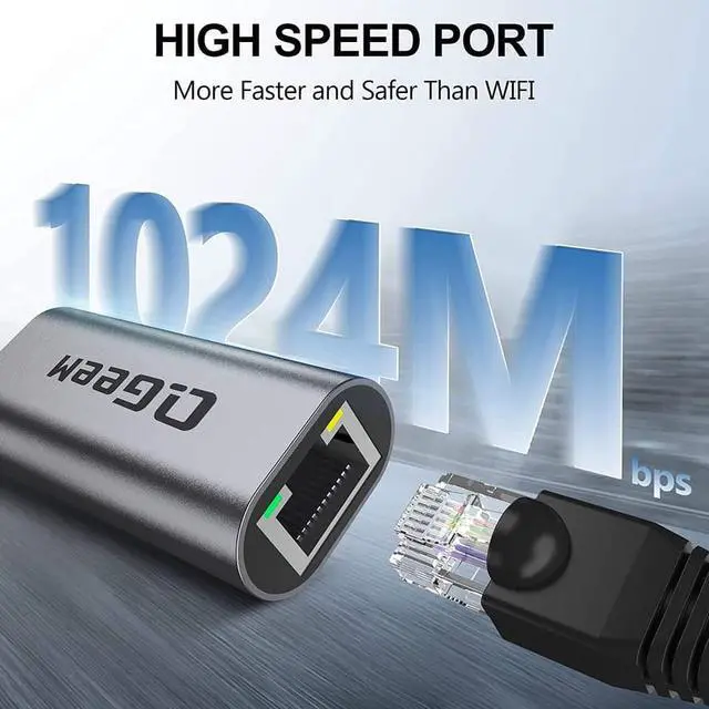 Alt view image 6 of 6 - QGeeM USB Type C to Ethernet Gigabit Adapter Thunderbolt 3 to RJ45 LAN Network Portable Cable USB C to Ethernet Adapter