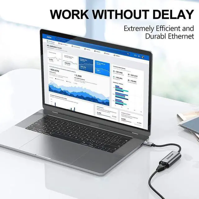 Alt view image 2 of 6 - QGeeM USB Type C to Ethernet Gigabit Adapter Thunderbolt 3 to RJ45 LAN Network Portable Cable USB C to Ethernet Adapter