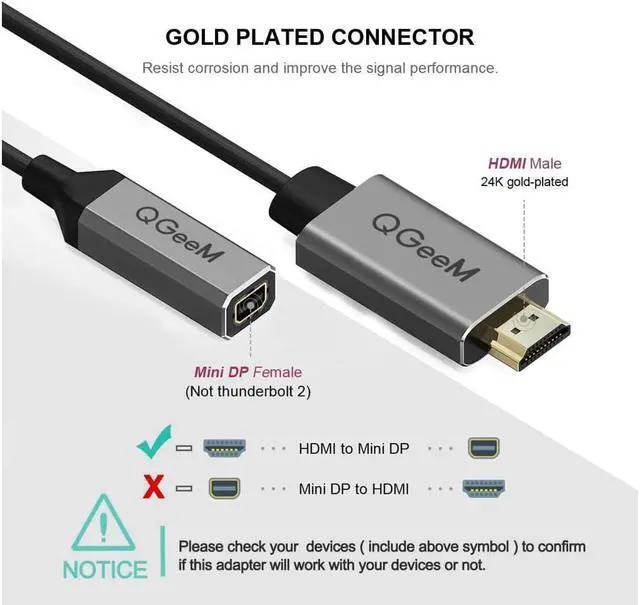 Alt view image 6 of 7 - HDMI A to Mini DP Adapter HDMI 1.4 Male to Mini Displayport 1.2 Female Converter for HDMI Equipped Systems Dual Mode