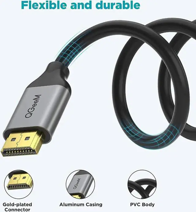 Alt view image 2 of 6 - HDMI Cable 8K 3FT,QGeeM 48Gbps Ultra High Speed HDMI Cord,Compatible with Apple TV,Roku,Samsung QLED,Sony LG,Nintendo Switch,Playstation,PS5,PS4,Xbox One Series X,HDMI 8k Ultra HD Cable