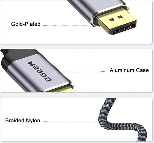 Alt view image 2 of 6 - QGEEM USB C to DisplayPort 1.4 Cable 8K@60Hz Thunderbolt 4/3 to DisplayPort Cord Compatible iPhone 15, MacBook Pro/Air, iPad, Mac Mini, Galaxy