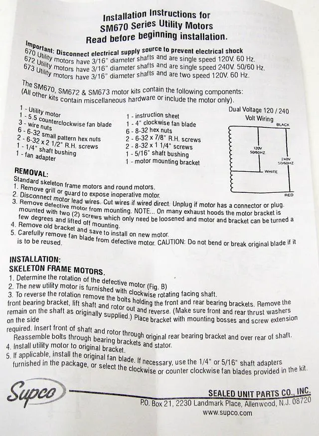 Alt view image 9 of 9 - Supco SM672 Utility Motor, Single Speed, 240 Volt, 50/60 Hz