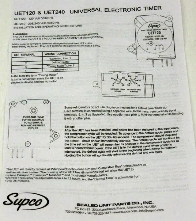 Alt view image 9 of 11 - Supco UET120 Defrost Timer