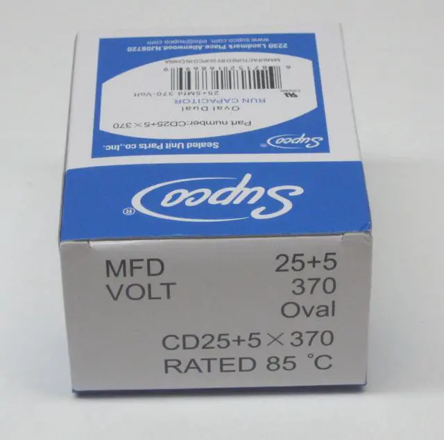 Alt view image 3 of 3 - Dual Run Capacitor, Oval, 25 + 5 Mfd., 370 Volt, CD25+5X370