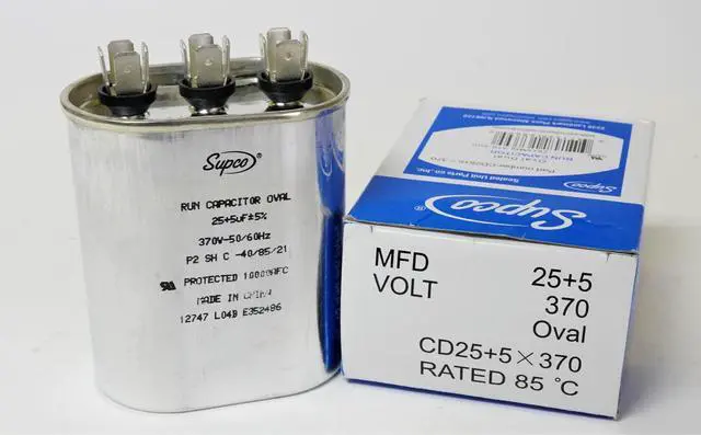 Alt view image 2 of 3 - Dual Run Capacitor, Oval, 25 + 5 Mfd., 370 Volt, CD25+5X370