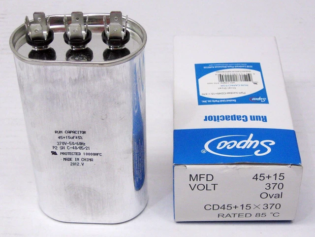 Main image of Supco CD45+15X370 HVAC Motor Oval Dual Run Capacitor 45 + 15 MFD 370 Volts
