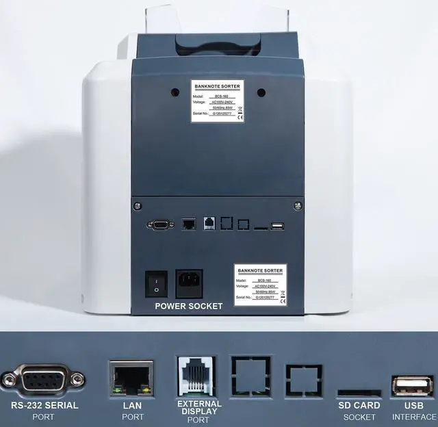 Alt view image 7 of 14 - Ribao BCS-160 Two-Pocket Mixed Denomination Money Counter, 2 Year Warranty, Bank Grade Counterfeit Detection Serial Number Record Multi Currency Cash Bill Counter & Sorter