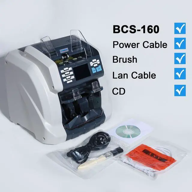Alt view image 6 of 14 - Ribao BCS-160 Two-Pocket Mixed Denomination Money Counter, 2 Year Warranty, Bank Grade Counterfeit Detection Serial Number Record Multi Currency Cash Bill Counter & Sorter