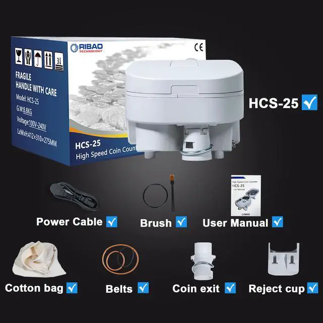Main image of Ribao HCS-25 Portable Automatic Super Quality high Speed Heavy Duty Coin Counter and sorter Color Screen Two Years Warranty