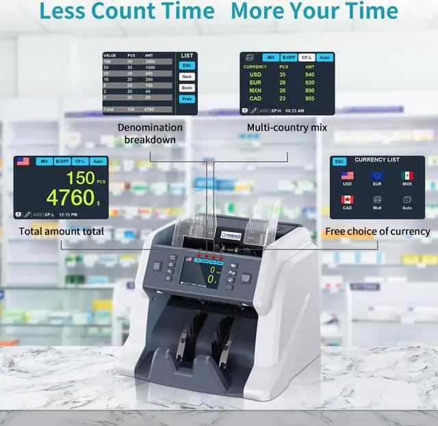 Alt view image 2 of 14 - RIBAO BC-40 Mixed Denomination Professional Bill Value Counter Multiple Currency Cost Effective Cash Money Counter CIS/UV/MG/IR Counterfeit Detection Two Years Warranty