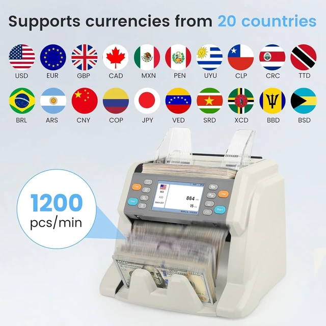 Alt view image 4 of 7 - RIBAO MC-50 Premium Bank Grade Money Counter Machine Multi Currency Mixed Denomination Bill Cash Value Counter 2 CIS/UV/MG/MT/IR Serial Number Recording